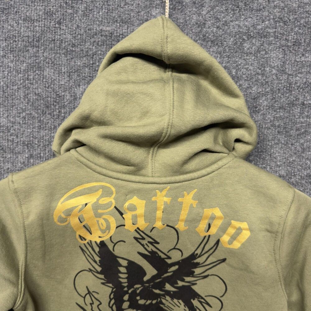 Ed Hardy Hoodie Womens XS Green Cropped Full Zip Tattoo Graphic Skull Eagle Y2K - Picture 11 of 12